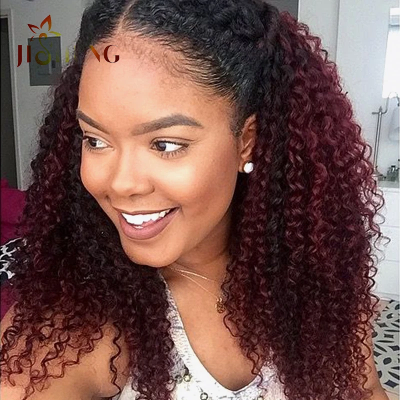 Burgundy 99j Brazilian Kinky Curly Hair Red And Black Kinky Curly Weaving Hair Ombre Brazilian 