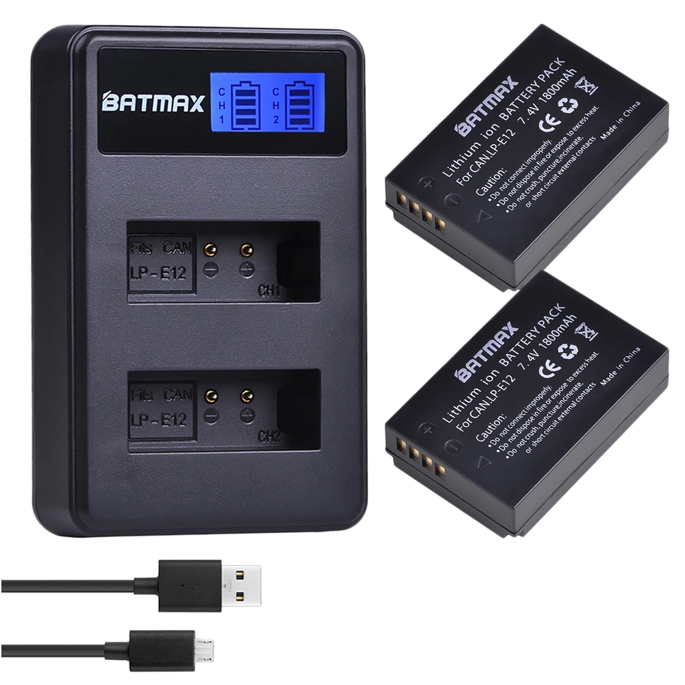 

Batmax LP-E12 LPE12 LP E12 Battery +LCD USB Dual Charger for Canon SX70HS M 100D Kiss X7 Rebel SL1 EOS M10 EOS M50 DSLR