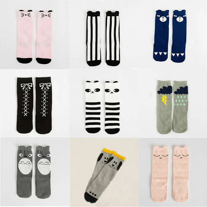 Носки для девочек хлопковые носки до колена с милым рисунком медведя и панды для малышей теплые гетры, осенняя одежда, гольфы для мальчиков модные носки для малышей