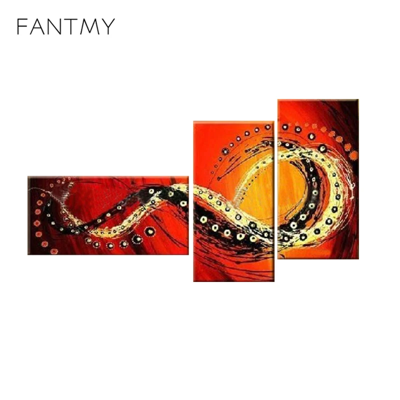 FANTMY 3 pcs Abstract Art Oil Paintings Acrylic Hand Painted Drawing by