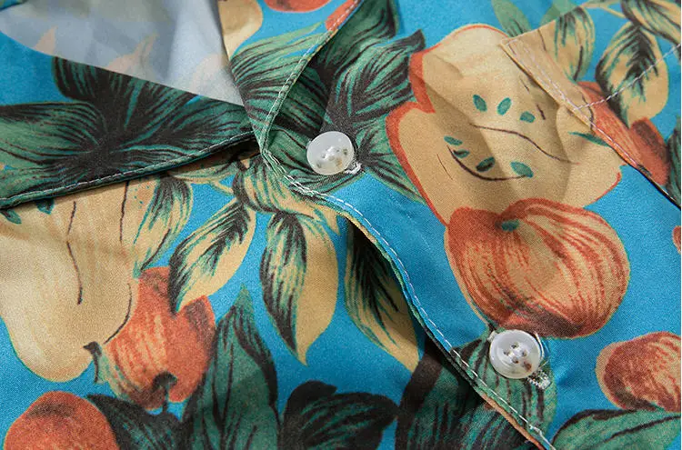 Summer Fashion Mens Hawaii Style Tree Print Short Sleeved Shirt Men Vintage Loose Hip Hop Shirt Hawaiian Shirts Ds50312