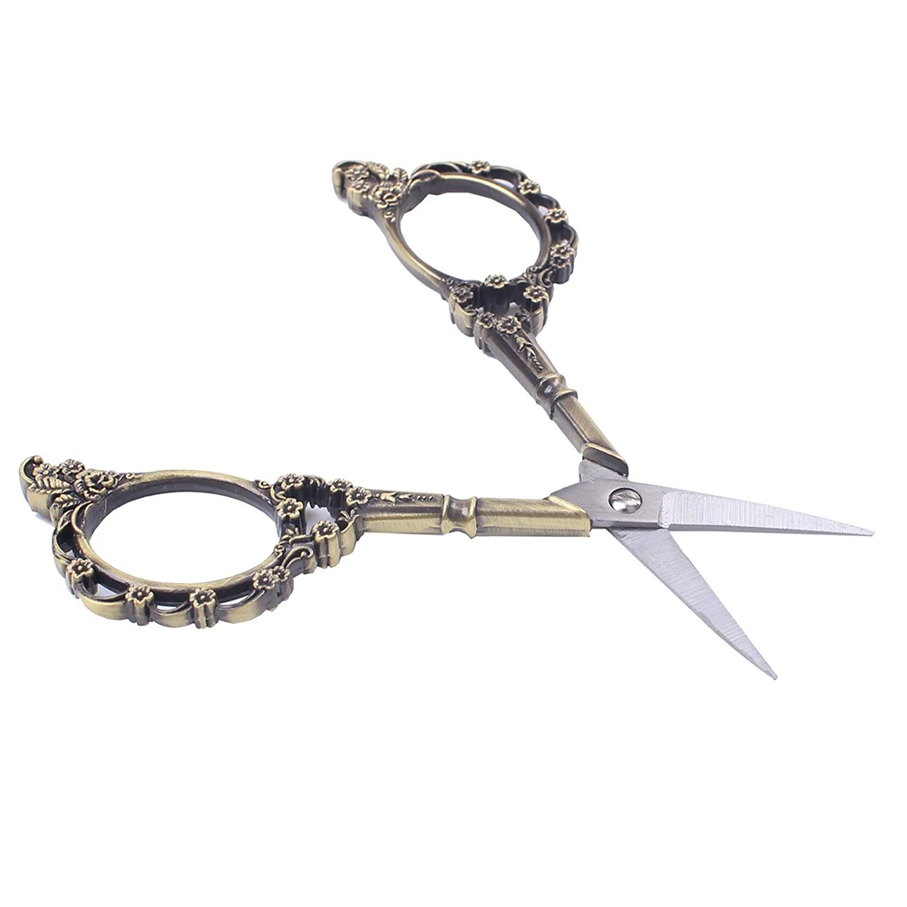 

4 Colors Stainless Steel European Vintage Scissors Antique Floral Sewing Scissor Sewing Shears Needlework DIY Tools