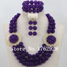 Чудесные ожерелья ручной работы Фиолетовый Кристальный шар костюм ожерелья нигерийские Свадебные африканские бусы комплект ювелирных изделий