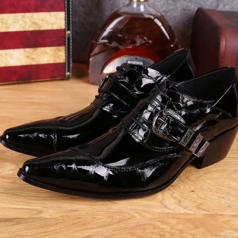 Mens Pointed Toe Wedding Dress Shoes Casual Party Lace Up Block Retro A1968 