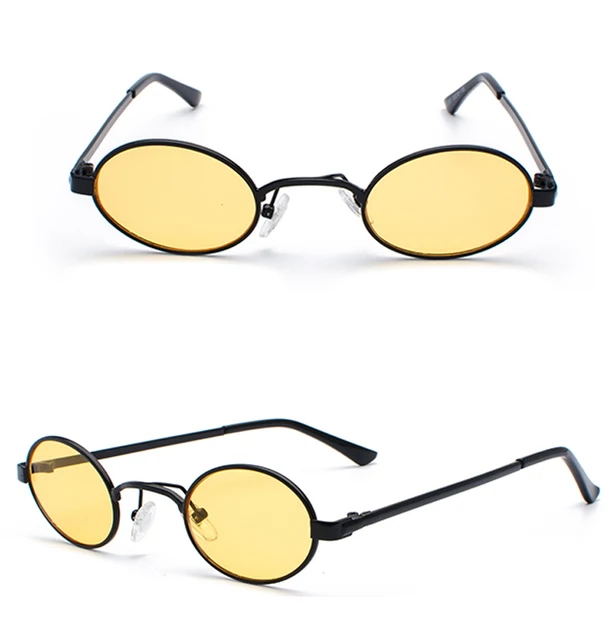 Tiny Oval Sunglasses Men Small Frame Vintage Women Sun Glasses Retro Round  Decoration - Gold With Black - CH197Y7D6ND