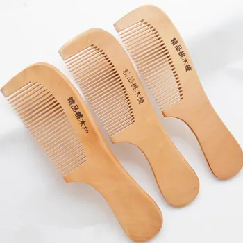 

1 Pc New Round Handle Wooden Peach Comb Natural Hair Health Care Anti-static Messager BeardCombs