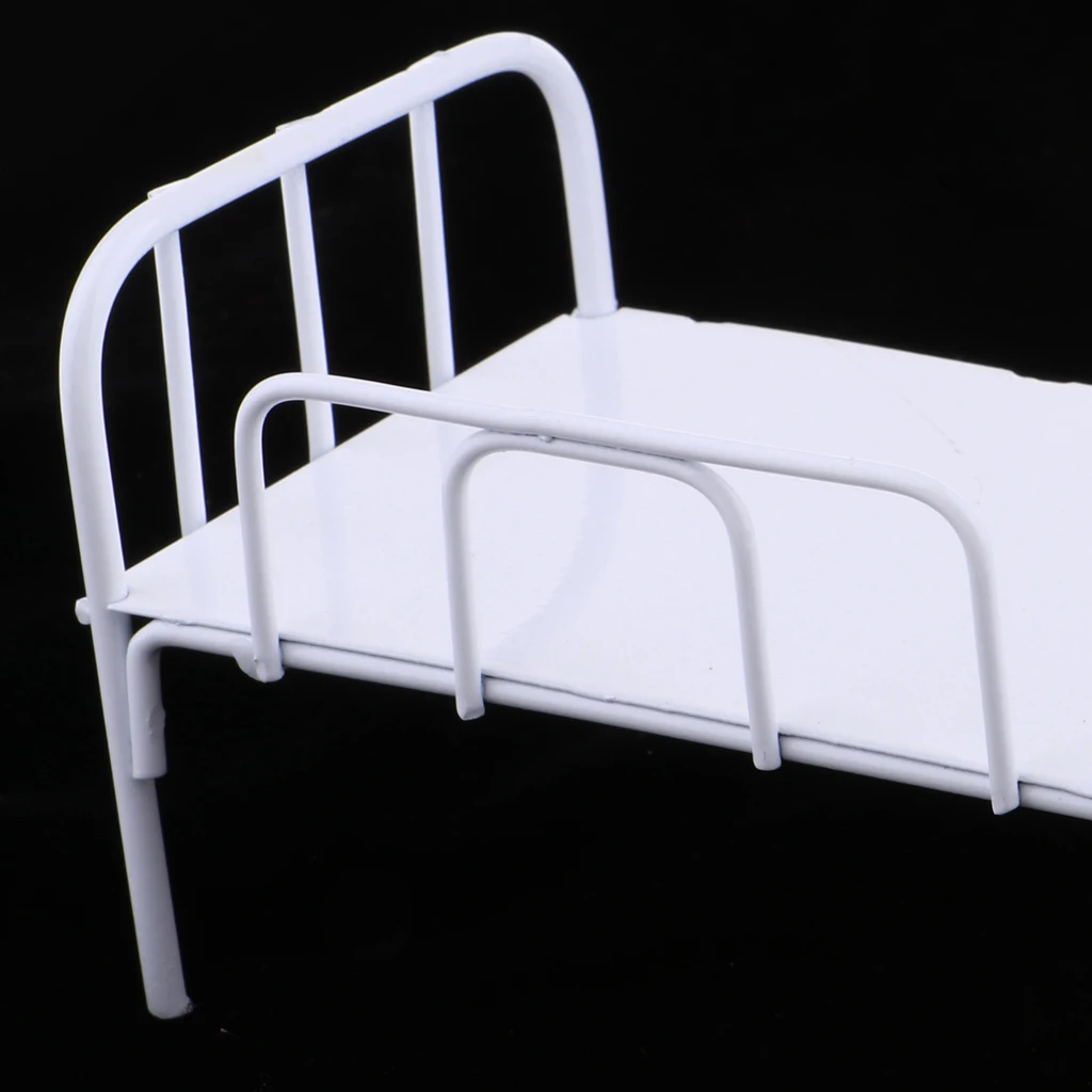 Handcrafted 1/6 Dollhouse Miniature Metal Single Bed Furniture Toy For Mini Action Figures Doll Accessory White