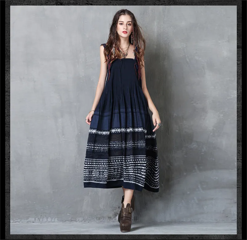 Vintage Women Dress Summer 2017 Boho New Polyester Cotton Vestidos A-Line Embroidery Strapless Adjustable Girdle Dresses (8)