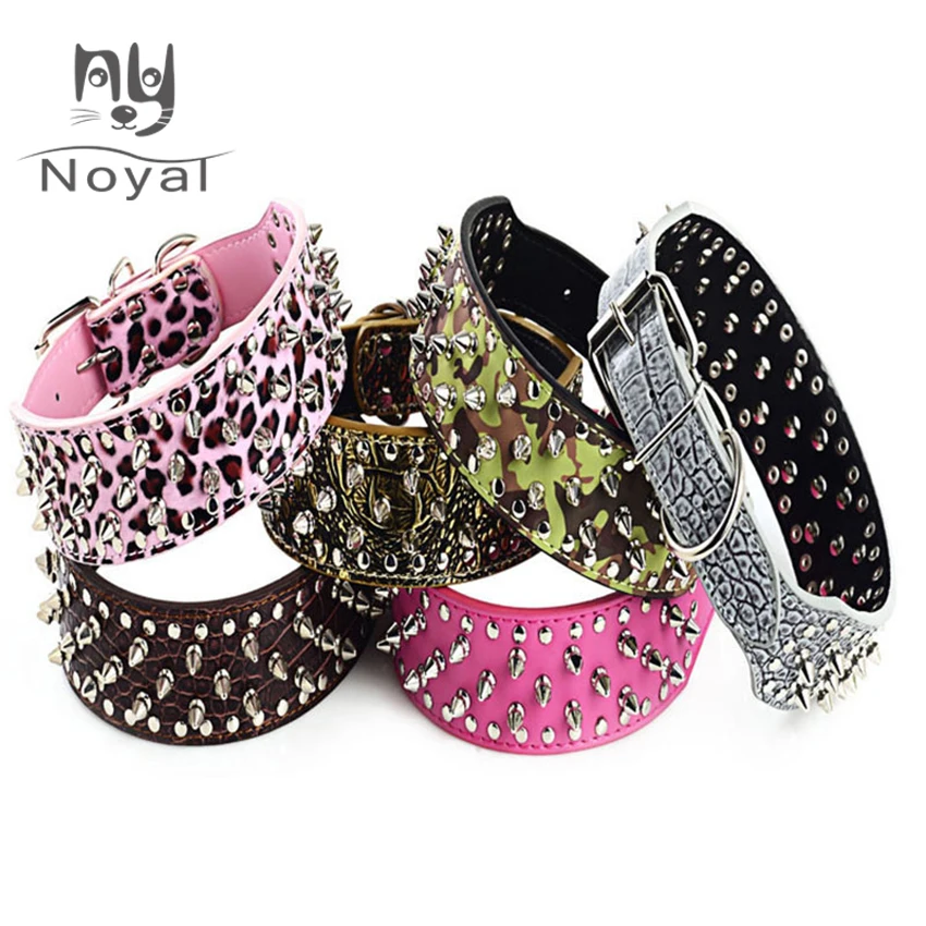 Huge Dog Collar Pet Dog Supplies Adjustable PU Leather Punk Rivet Spiked Dog Collar Pet Collars For Middle Large Dog Cat