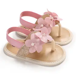 Летняя дышащая нескользящая обувь с цветочным рисунком для маленьких девочек; сандалии для малышей с мягкой подошвой; Размеры 0-18 м