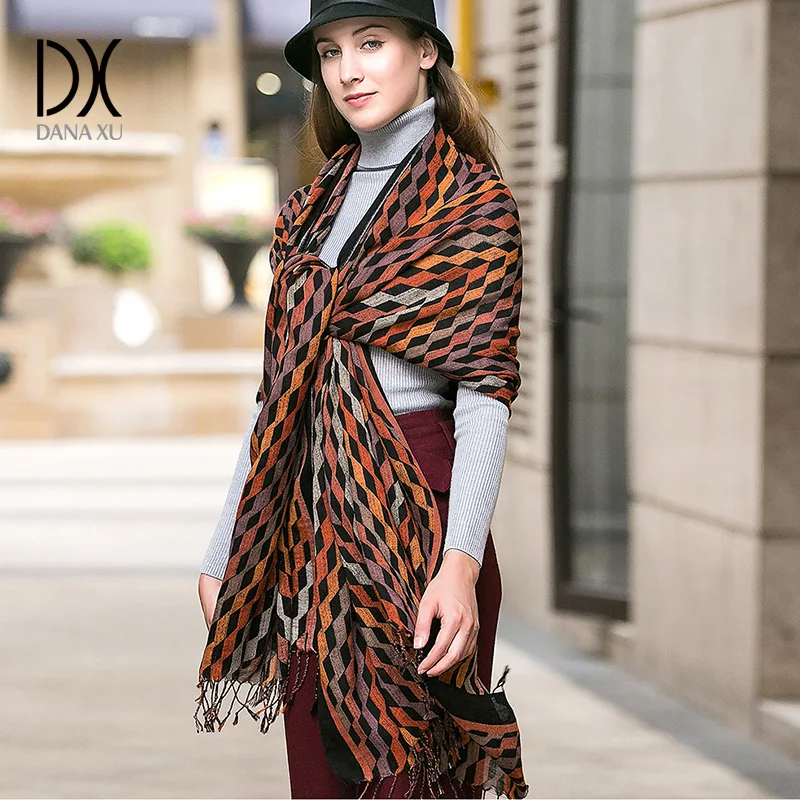 Winter luxury Brand Plaid Cashmere Scarf Women Oversized Blanket Scarf Wrap long Wool Scarf Women Pashmina Shawls and Scarves