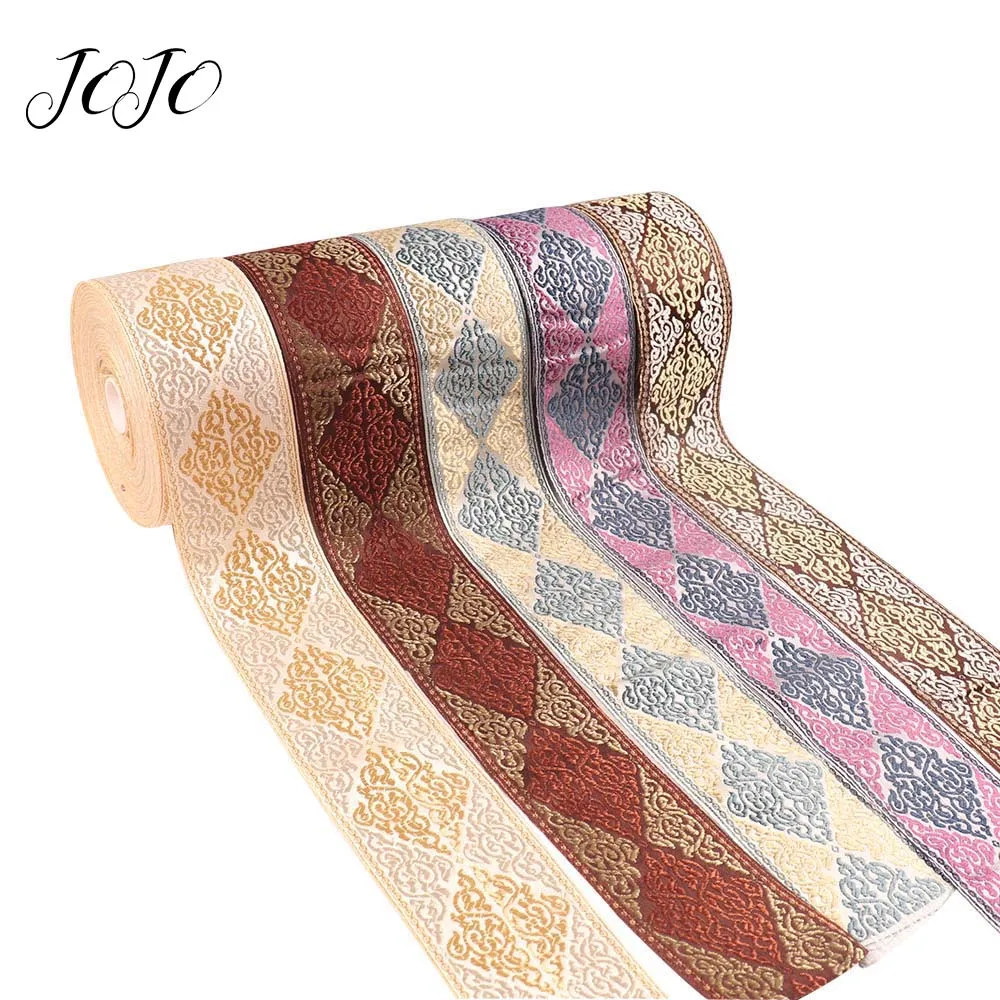 

JOJO BOWS 60mm 2y Embroidery Ribbon Nationality Style Diamond Tape For Handicraft Needlework Material Home Textile Holiday Decor
