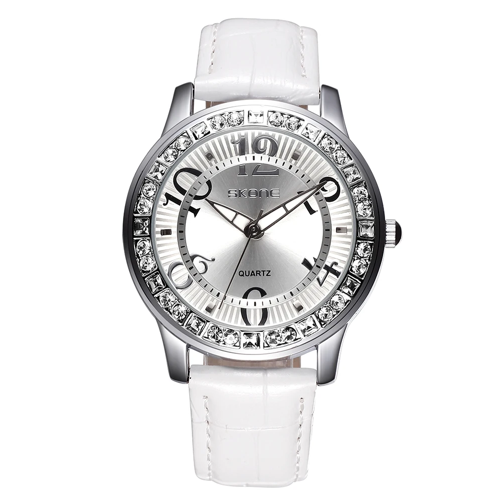 SKONE Female Watches Luminous Big Number Rhinestone Silver Dial Womens