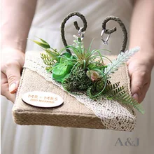 1 шт./партия, заказное имя ручной работы, деревенские деревянные подушки для несущей колец, юбилейное украшение для помолвки, Свадебные идеи, подушки для колец