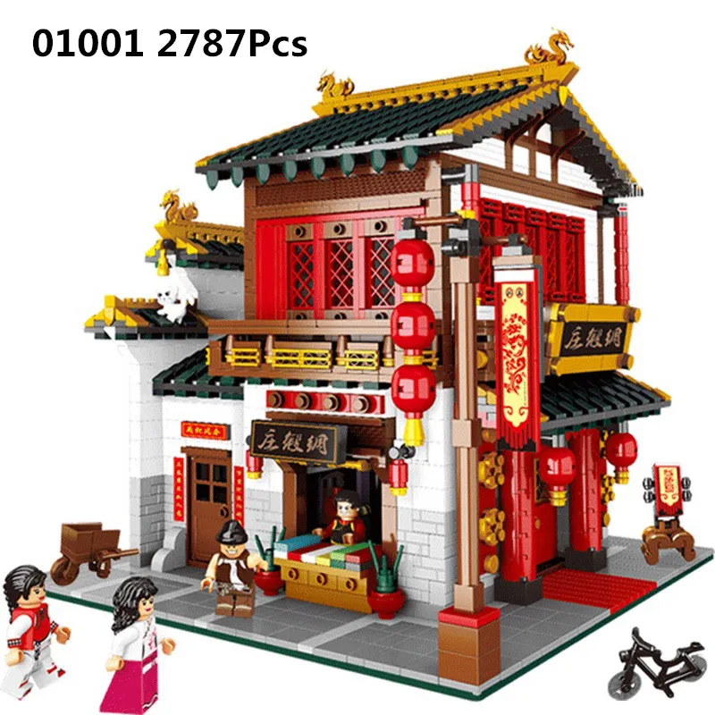 

XingBao 01001 2787Pcs Creative Chinese Style The Chinese Silk and Satin Store Set Building Blocks Bricks DIY Birthday Toy Model
