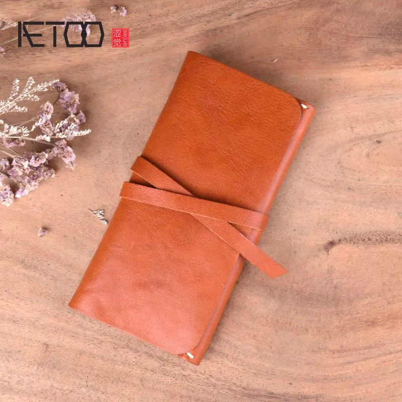 

BJYL Leather wallet men's long retro personality pumping men's mobile wallet thin section cowhide soft leather large capacity