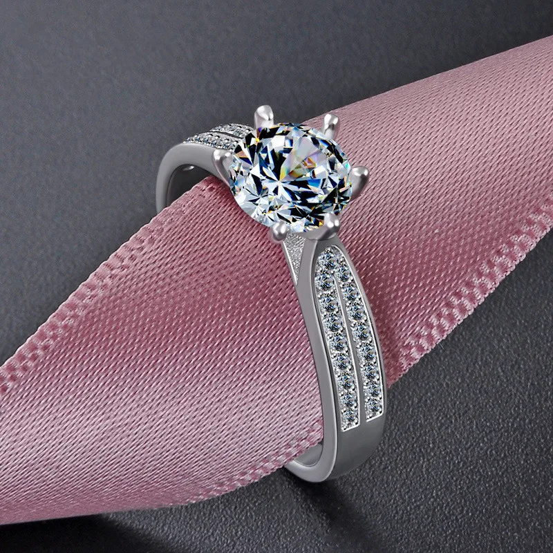 Goedkoop Luxe Sieraden Simulatie Diamanten Ring 100% 925 Sterling Zilveren Ring vrouwen Hoge Sieraden Engagement Shiny Ring