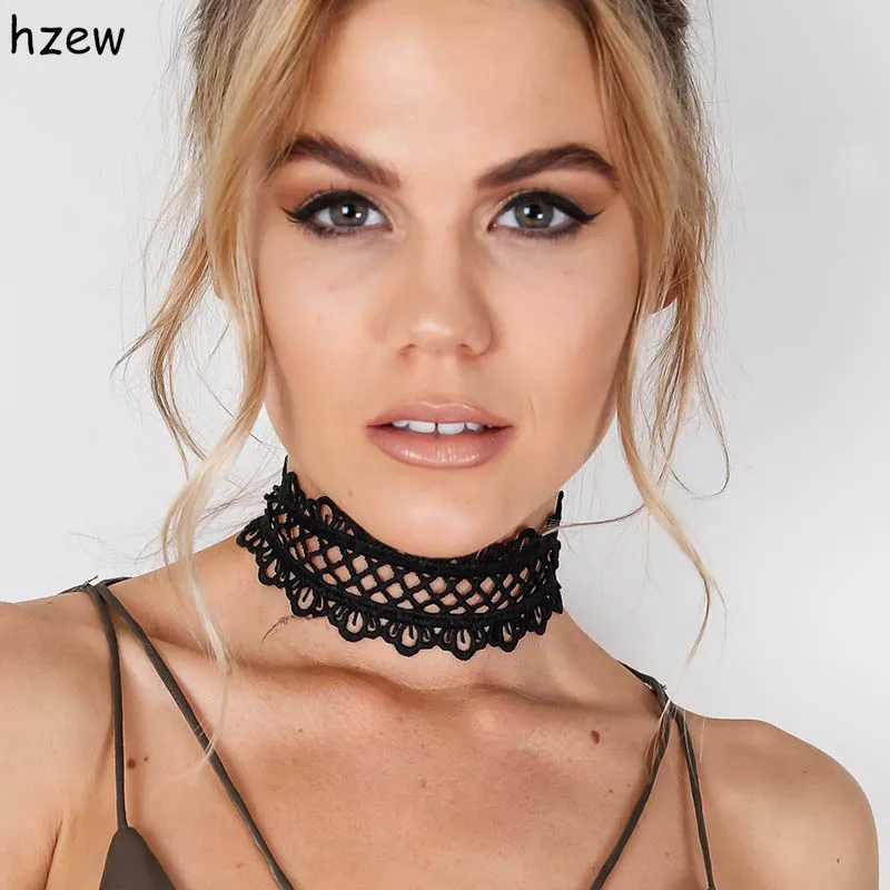 Hzew сексуальное Ажурное черное ожерелье-чокер короткое панк винтажное ожерелье с цепочкой шикарное ожерелье в виде цветка маргаритки