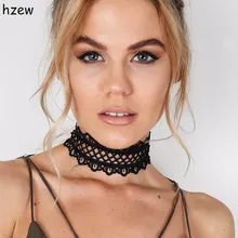 hzew Sexy hollow out lace black choker necklace Short punk vintage necklace with chain Chic daisy