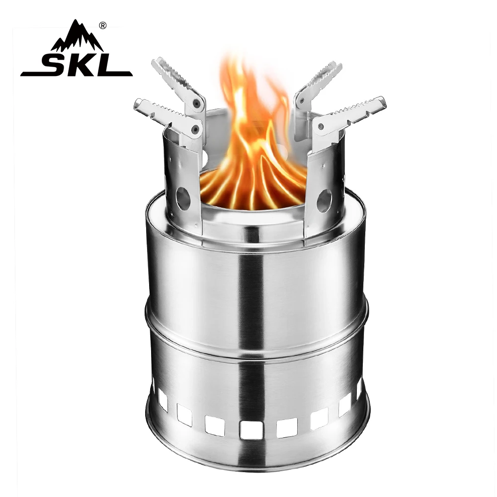 

SKL Portable Stainless Steel Lightweight Wood Stove Solidified Alcohol Stove Outdoor Hiking Travel Cooking Picnic BBQ Camping