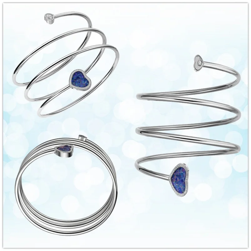 

YML925 sterling silver popular happy heart dense white smashed blue zircon ladies spiral bracelet to give their gift