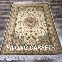 Yilong 4'x6' персидский дизайн удобный шерстяной шелковый ковер ручной работы Восточный зеленый ковёр из шелка и шерсти(WY2093S4x6