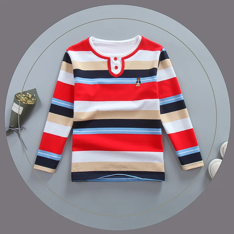 

Spring Fall Children T-shirt 2018 Long Sleeves Boys Shirt Cotton O-neck Tops Striped Casual Teenage School Uniform Clothes
