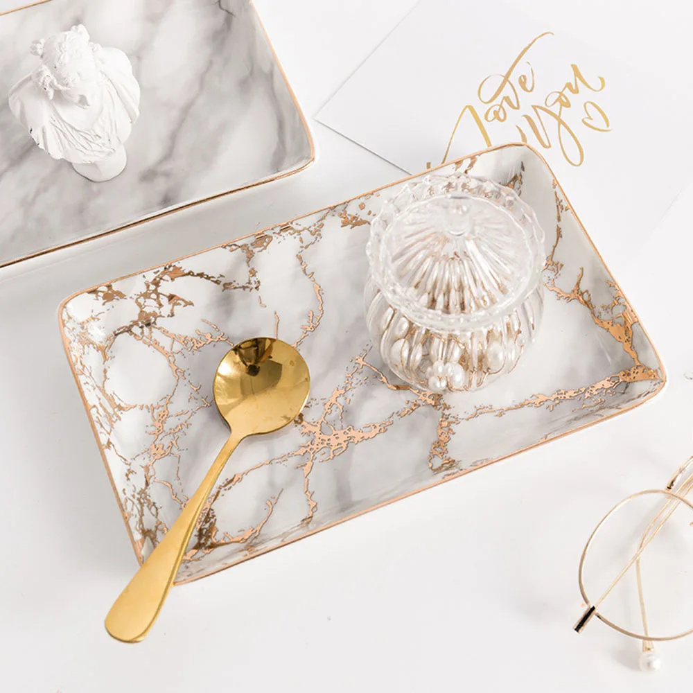 

Nordic Storage Trays Marble Pattern Ceramics Table Minimalist Dessert Jewelry Storage Plate Office Desk Storage Trays Organizer