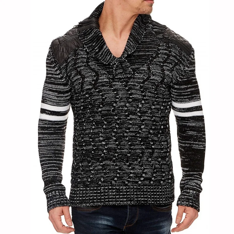 Men's Knit Sweater with Scarf Collar Slim Zip Hoodie Sweater Hip Hop Streetwear High Quality Long Sleeve Man's Sweaters Men's Knit Sweater with Scarf Collar Slim Zip Hoodie Sweater Hip Hop Streetwear High Quality Long Sleeve Man's Sweaters