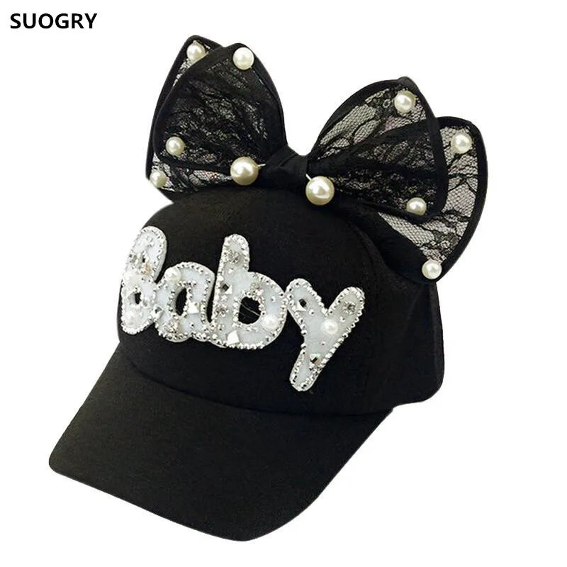 

Brand New Summer Children Kids Pearl Flower Bow Peak Cap Baseball Cap Hat For Girls Children Adjustable Snapback Casquette
