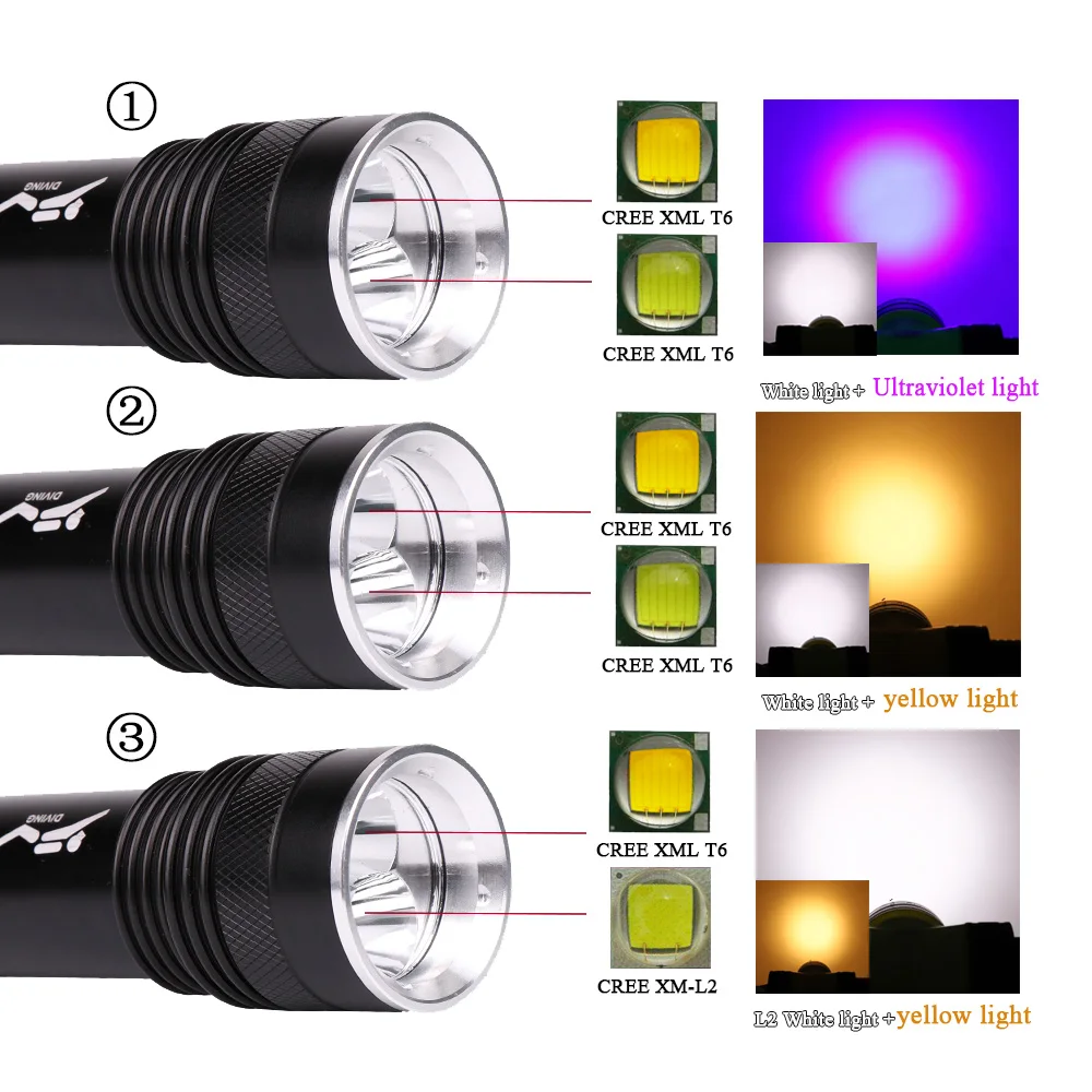 

26650 or 18650 battery Led Diving Flashlight CREE XM-L2 Diver Diving light torch 100m Underwater Magnetic switch spotlight torch