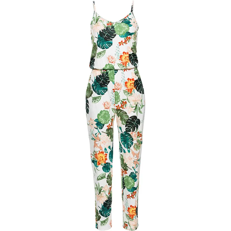 Women Summer Floral Jumpsuit Ladies Sleeveless Beach Casual Long Playsuit Romper