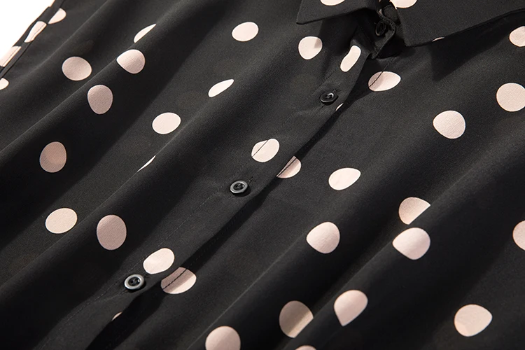 Women Summer Silk Dress Vintage Polka Dots Natural silk dresses Elegant striped Dress Casual holiday real silk long shirt dress