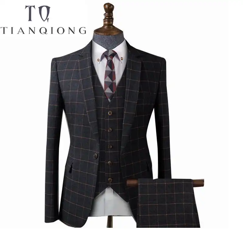 天原作男性黒のチェック柄オーダーメイドスーツウェディング事業タキシードスーツ衣装オムスリムブルゴーニュ新郎スーツ男性 3 ピース Suits Business Suit For Weddingsuit Men Aliexpress
