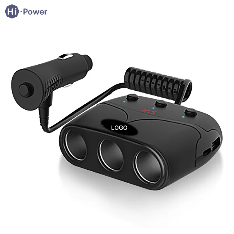 

Hi-Power Universal Car Auto Charge 1 USB Port 3 Way Cigarette Lighter Splitter Charger Socket LED Independent Smoke Hole Switch