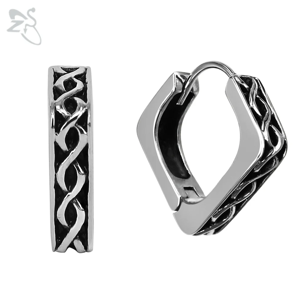 Punk Square Hoop Earring Piercings Women Men Jewelry Stainless Steel