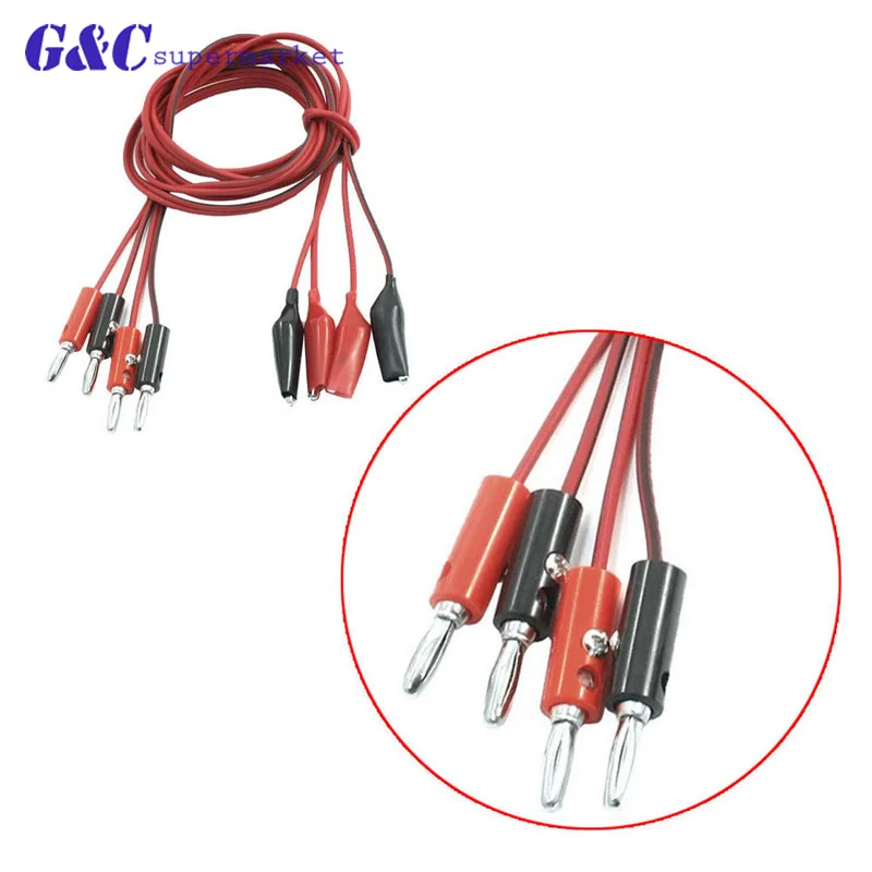 

4mm Injection Banana Plug To Shrouded Copper Electrical Clamp Alligator Clip Test Cable Leads 1M For Testing Probe