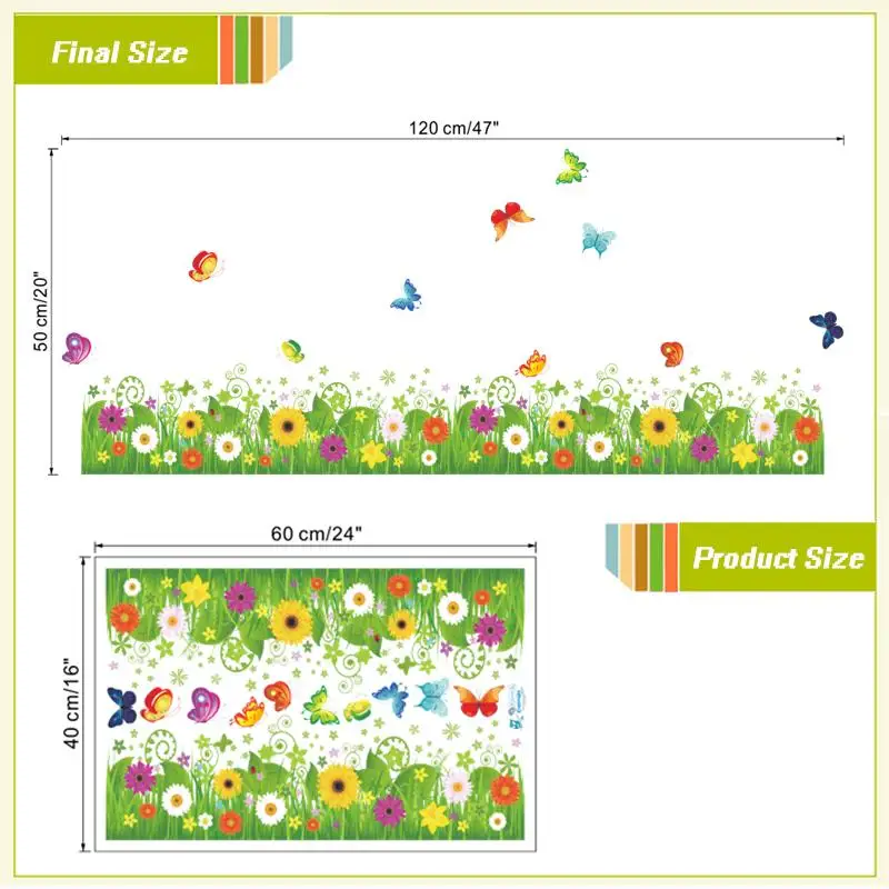 Весенний красочный цветок трава бабочка Клевер плинтус линия Флора diy дома Наклейка на стену Мебель Кухня Свадьба Фреска