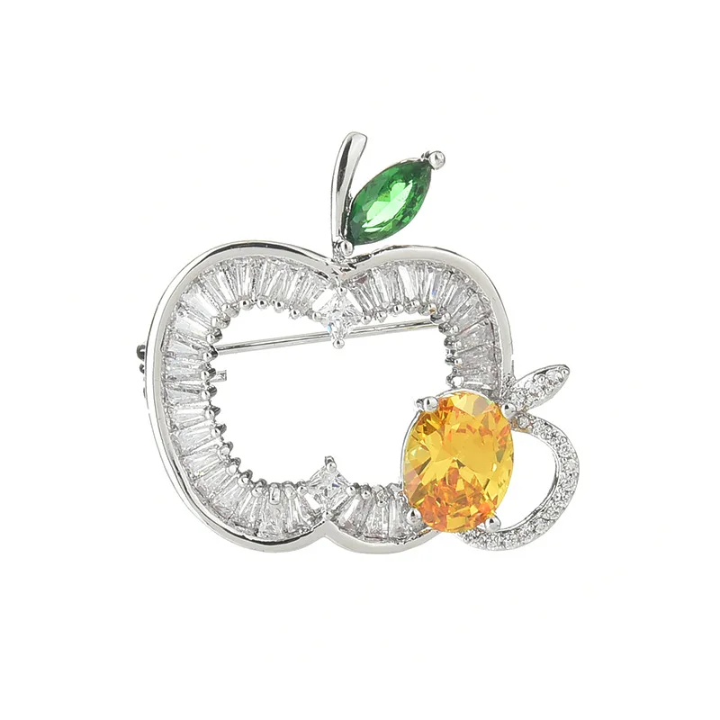 CHUKUI AAA Cubic Zirconia Crystal Apple Fruit Brooches Wedding Party Brooch Pins Jewelry Christmas Gifts (8)
