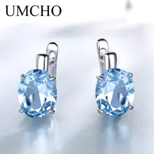 UMCHO Oval Nano Sky Blue Topaz Colorful Gemstone Clip Earrings Solid 925 Sterling Silver Earrings For Lady Wedding Gift Jewelry