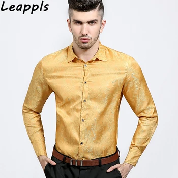

Leappls Tuxedo Shirts Men clothing fashion Smart Casual Print Pattern show mens shirts slim fit camisa social masculina 2019 new