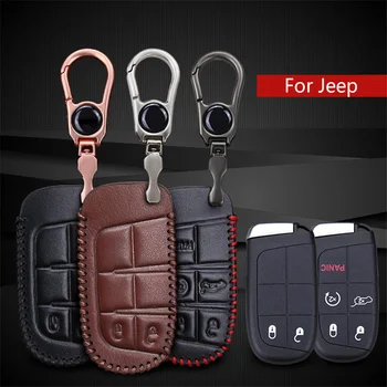 

New! For Jeep Key Case Genuine Leather Car Key Cover Shell Case For Jeep Grand Cherokee Renegade Wrangler Compass Key ring