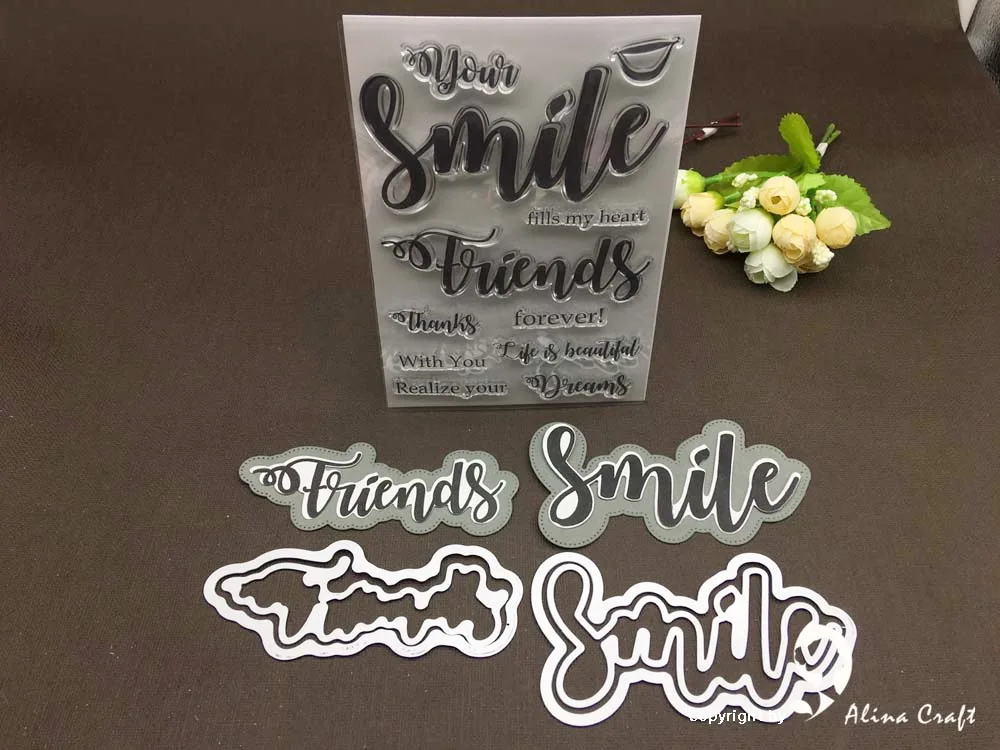 

AlinaCraft METAL CUTTING DIES cut CLEAR STAMPS outline shadow letters smile friends Scrapbooking die paper craft card cutter