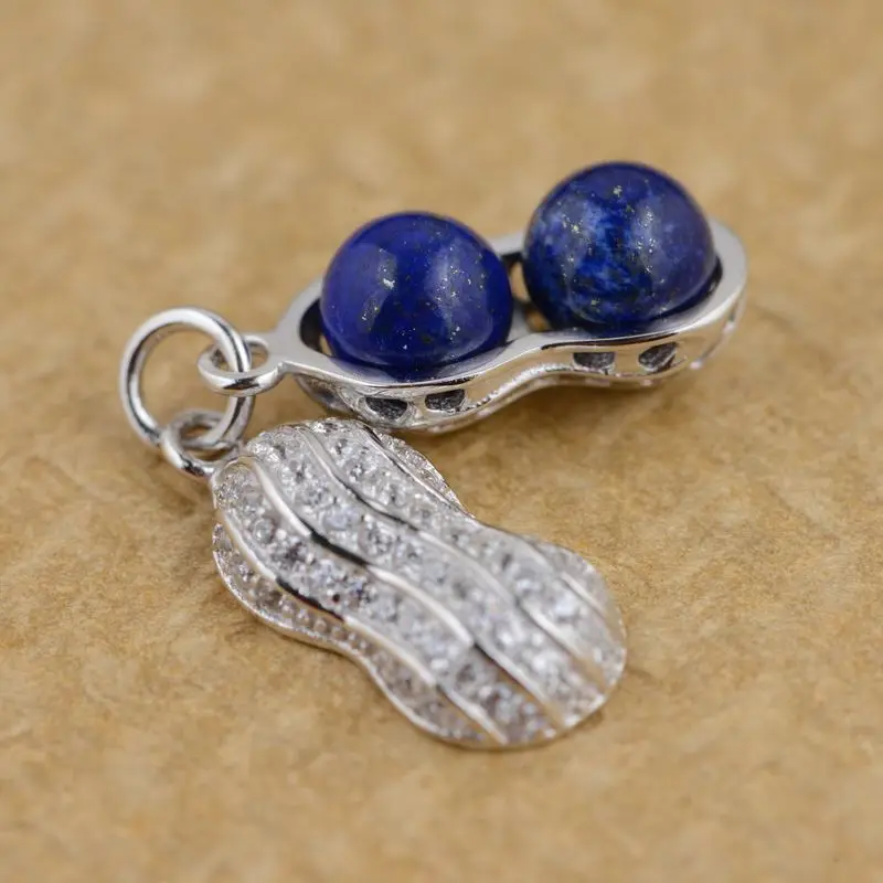 

Lapis Pendant S925 wholesale silver inlaid natural lapis lazuli fine unique peanut shape explosion models