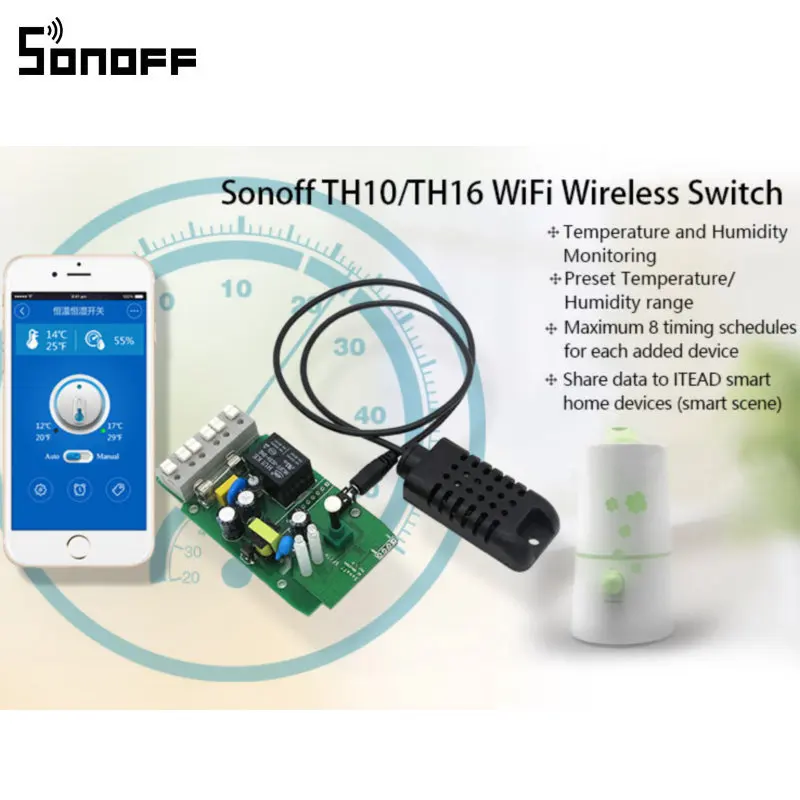 Sonoff TH10/TH16 умный дом автоматизация WiFi умный переключатель датчик температуры и влажности пульт дистанционного управления через смартфон