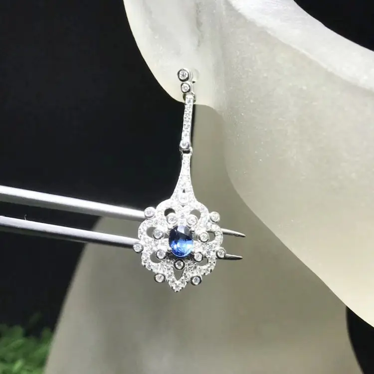 Сапфир Серьги натуральным сапфиром 925 серебро 1ct* 2 шт драгоценный камень ювелирные украшения# J18110520