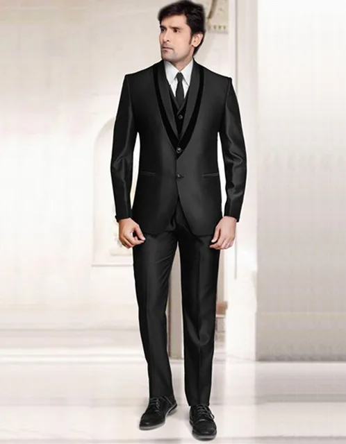

2018 Black Notch Lapel Two Buttons Men Suits Groom Tuxedos Wedding Business Suits Best Man Suit(jacket+pants+vest)