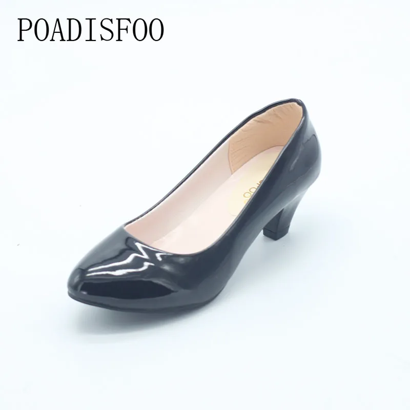POADISFOO New Women's Classic Pumps Shoes for Woman Black Matte black Low Middle Heel pumps for women .LSS-501