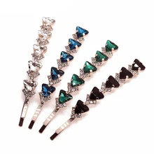 1 пара, роскошные корейские женские аксессуары для волос, украшения для волос для девочек, треугольные блестящие заколка для волос со стразами