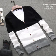 Молодежный корейский стиль вязаный кардиган свитер мужской тонкий v-образный вырез вязаный кардиган тонкий мужская одежда черный белый